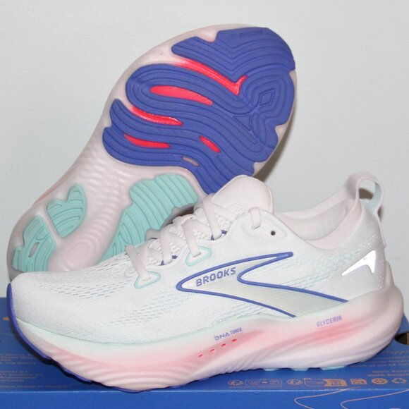 WOMEN Brooks Glycerin 22 Running Shoes Womens 7 D White Pink Blue